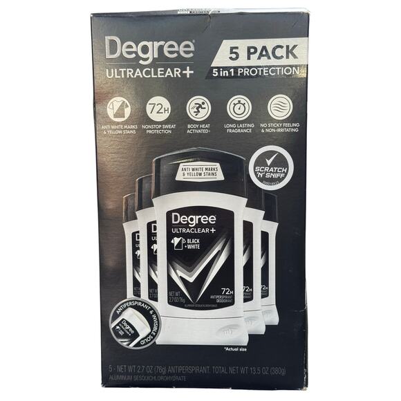 Degree Men UltraClear+ Antiperspirant Deodorant, Black & White, 2.7 oz, 5-pack - Picture 1 of 3